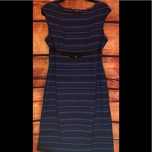 Women’s Sz 12 “Calvin Klein” Knee-Length Royal Blue/Black Belted Sheath Dress